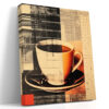 Duotone coffee cup collage in burnt orange and near black, mixed-media contemporary canvas print for kitchen or home office