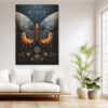 Mechanical butterfly with gear-filled wings in burnt orange and navy, steampunk illustration canvas for home office