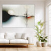 Abstract ovoid forms and branching lines in off-white and near black with vivid red accent, contemporary digital art canvas