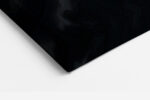 Fluid amber and gold wave forms on near-black navy, moody art deco abstract panoramic canvas for living room