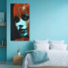Cyan-lit halftone portrait with vivid orange dome pattern, high-contrast digital art canvas for living room or home office
