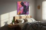 Man in fedora hat silhouette against magenta and violet brushstrokes, bold portrait digital art canvas for living room