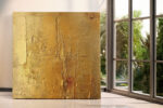 Heavy impasto gold abstract with palette knife ridges and amber tones, contemporary wall art canvas for living room