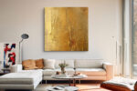 Heavy impasto gold abstract with palette knife ridges and amber tones, contemporary wall art canvas for living room
