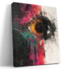 Bold black-and-white split abstract vortex with magenta and teal paint drips, energetic acrylic canvas wall art