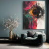 Bold black-and-white split abstract vortex with magenta and teal paint drips, energetic acrylic canvas wall art