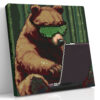 Pixel-art bear with LED sunglasses and laptop in dark green bamboo grove, bold retro digital art canvas for home office