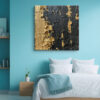 Heavy gold impasto strokes on near-black charcoal, dramatic moody abstract wall art canvas for living room