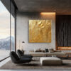 Monochromatic gold impasto abstract with palette knife ridges, bold contemporary wall art canvas for living room