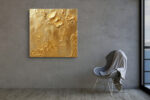 Monochromatic gold impasto abstract with palette knife ridges, bold contemporary wall art canvas for living room