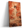 Robed female figure with dragon and glowing orb in vermilion red, East Asian fantasy illustration portrait wall art