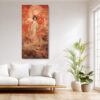 Robed female figure with dragon and glowing orb in vermilion red, East Asian fantasy illustration portrait wall art