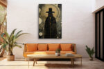 Cloaked top-hat silhouette with swirling gold lines and glowing orb, moody mysterious portrait canvas wall art