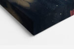 Layered flowers with gold splatters on dark slate blue, romantic mixed-media floral canvas for living room or bedroom