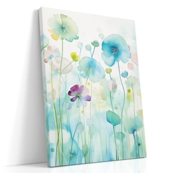 Aqua Garden in Bloom — Floral Watercolor Canvas Print