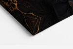 Fluid amber swirls and bubble forms on deep charcoal navy, bold abstract panoramic wall art canvas for living room