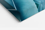Feathers and translucent botanical leaves in soft teal and pale aqua, panoramic scandinavian digital art canvas for bedroom
