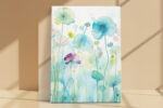 Soft aqua and mint watercolor flowers in bloom, portrait floral wall art canvas for bedroom or spa retreat