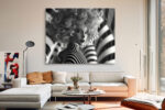 Female figure with spiral curly hair in black and white digital art portrait canvas for living room or home office