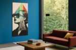 Woman's profile with rainbow triangle and New York skyscraper collage, bold contemporary mixed-media canvas wall art