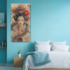 East Asian empress with dragon headdress and red peonies, crimson and charcoal digital art portrait canvas print
