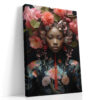 Woman with pink floral headdress and olive branches, romantic bohemian portrait digital art canvas for bedroom or living room