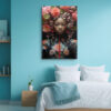 Woman with pink floral headdress and olive branches, romantic bohemian portrait digital art canvas for bedroom or living room