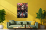 Woman with pink floral headdress and olive branches, romantic bohemian portrait digital art canvas for bedroom or living room