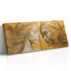 Two female faces in golden amber and warm gray, gold leaf mixed-media portrait canvas for living room or bedroom