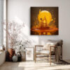 Gothic cathedral inside a glowing amber honey sphere, digital fantasy art canvas for living room or home office