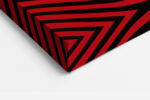Extreme close-up of glossy red lips amid swirling red and black stripes, bold digital art canvas for living room