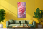 Oversized soft coral flower bloom with blush and lavender petals, romantic digital art canvas for bedroom or spa