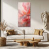 Close-up layered flower petals in blush pink and coral red, digital art floral canvas for bedroom or living room