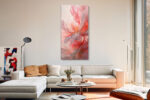 Close-up layered flower petals in blush pink and coral red, digital art floral canvas for bedroom or living room