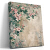 Pink blossoms and flowering branches in warm beige tones, mixed-media floral wall art canvas for bedroom