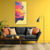 Side-profile face filled with swirling marbled paint in lemon yellow, hot pink, and amber u2014 bold portrait digital art canvas
