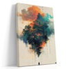 Solitary figure beneath a floating East Asian pavilion, burnt orange clouds and ink-drip lines, portrait canvas wall art
