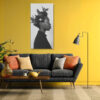 Side-profile portrait with birds and blossoms in natural hair, black and white digital art canvas for living room