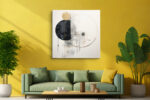 Bold dark circle and gold ellipse abstract geometric wall art canvas for living room and home office
