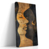 Stylized female face profile in amber gold and charcoal, dramatic mixed-media portrait canvas for bedroom or living room