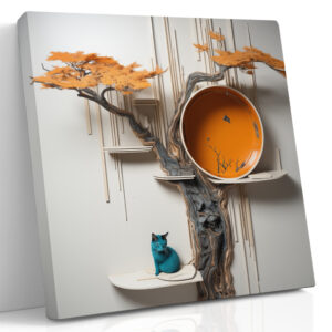 Teal Cat in the Orange Tree
