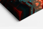 Female warrior portrait in vivid crimson and cyan, graphic-novel digital art canvas for living room or home office