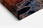 Aerial canyon waterway with vein-like rock patterns in burnt sienna and cerulean blue, digital art canvas for living room
