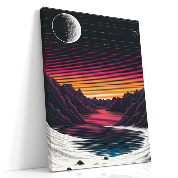 Synthwave Midnight Range — Retro Landscape Canvas Print