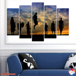 Tribal Silhouettes at Sunset 5-Piece Canvas Print