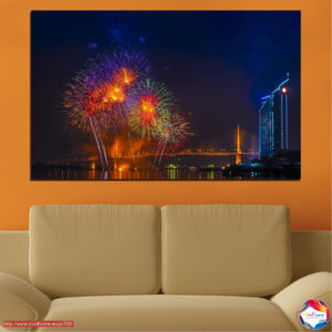 Arabian Night Fireworks Over City Canvas Print