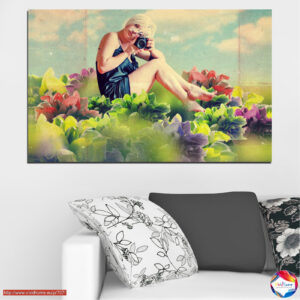 Colorful Woman Portrait with Floral Overlay Canvas Print