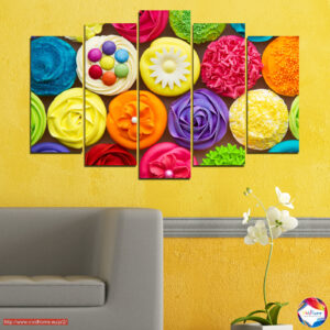Colorful Cupcakes with Flower Toppings 5-Piece Canvas Set