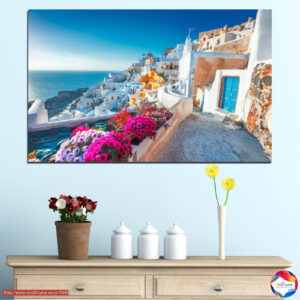 Greek Coastal Village with Flowers 5-Piece Canvas Print