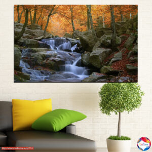Autumn Waterfall Over Rocks 5-Piece Canvas Print